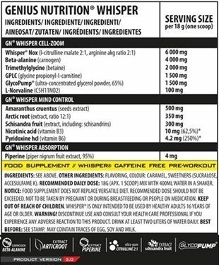 Genius Nutrition - Whisper Pre-Workout 400g Lemon Iced Tea