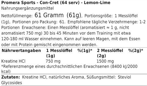 Promera Sports Con-Cret HCl 64,1g (64 Serv.) Unflavoured
