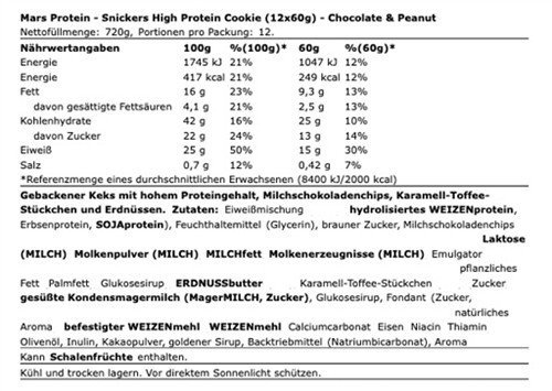 Snickers High Protein Cookie 12x60g White Choc & Peanut